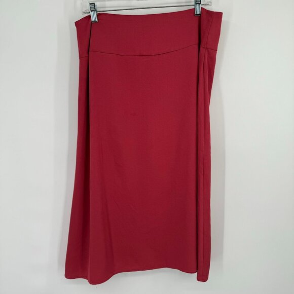 Express Red Midi Skirt Womens Size large High Waist Slit satin formal career new - Picture 4 of 9